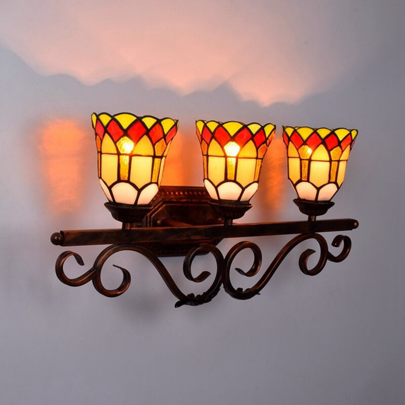 Traditional Tiffany European Vintage Stained Glass Mirror Front Light 3-Light Wall Sconce Lamp