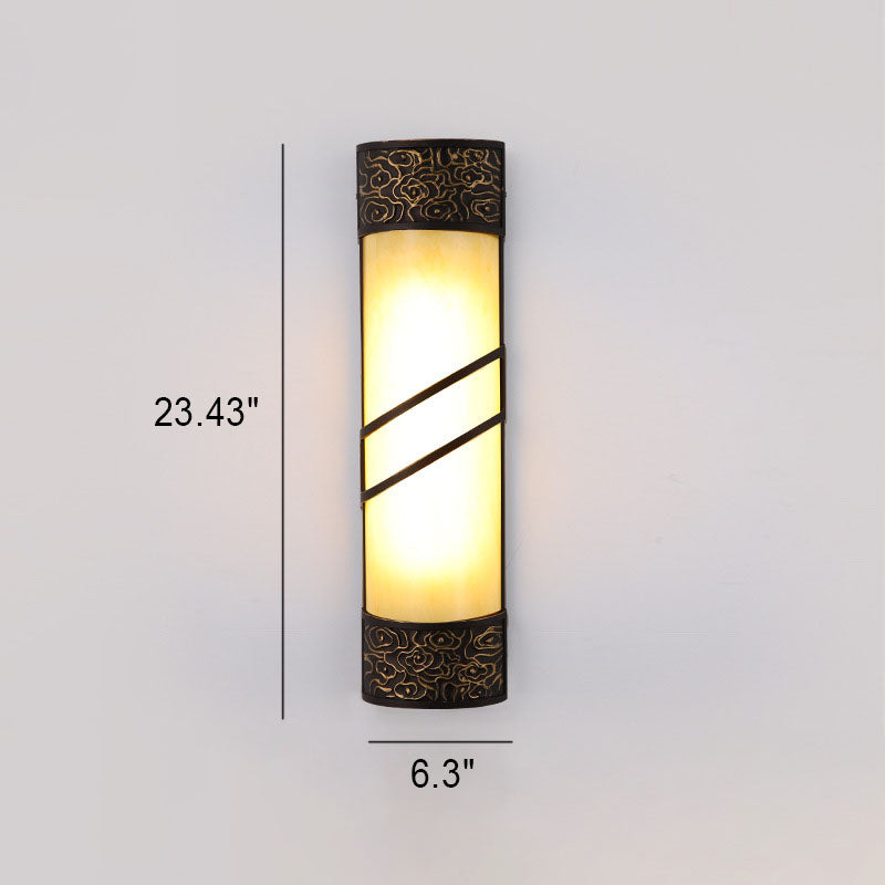 Outdoor Modern Chinese Acrylic Aluminum Faux Marble Column Waterproof 1-Light Wall Sconce Lamp