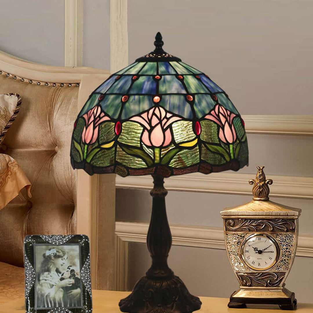 Lampe de Table à un Lumière avec Dôme en Verre Teinté Tulipe Vintage Européenne 