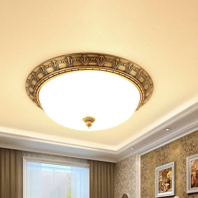 Modern Imitation Marble All Copper Circular 1-Light Flush Mount Ceiling Light