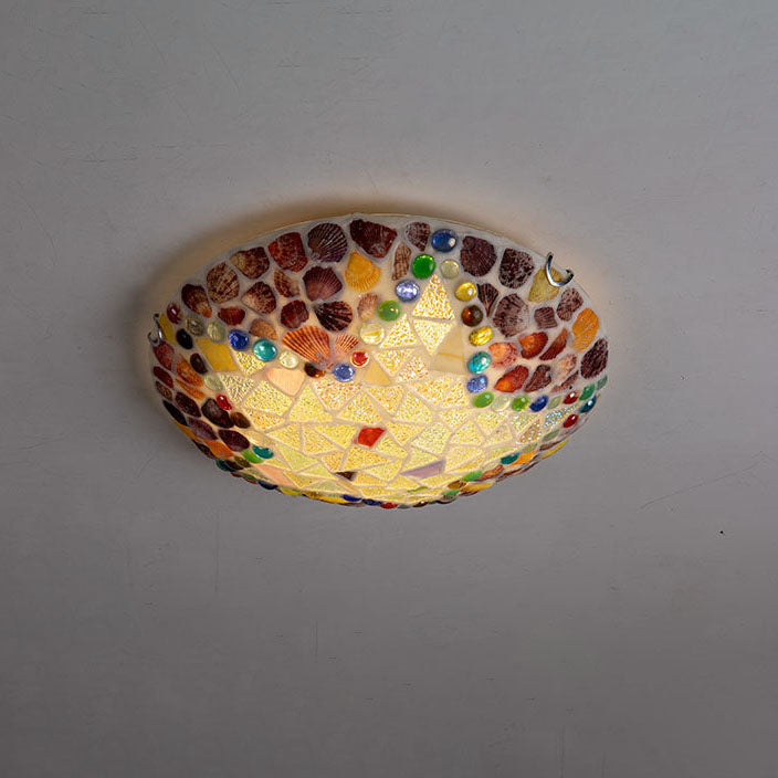 Luminaire encastré à 1 lumière avec coque en verre et matériel Tiffany rustique européen 