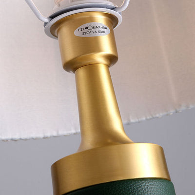 Lampe de table moderne avec abat-jour cylindrique en tissu de style transitionnel et base en cuir à 1 ampoule pour étude 