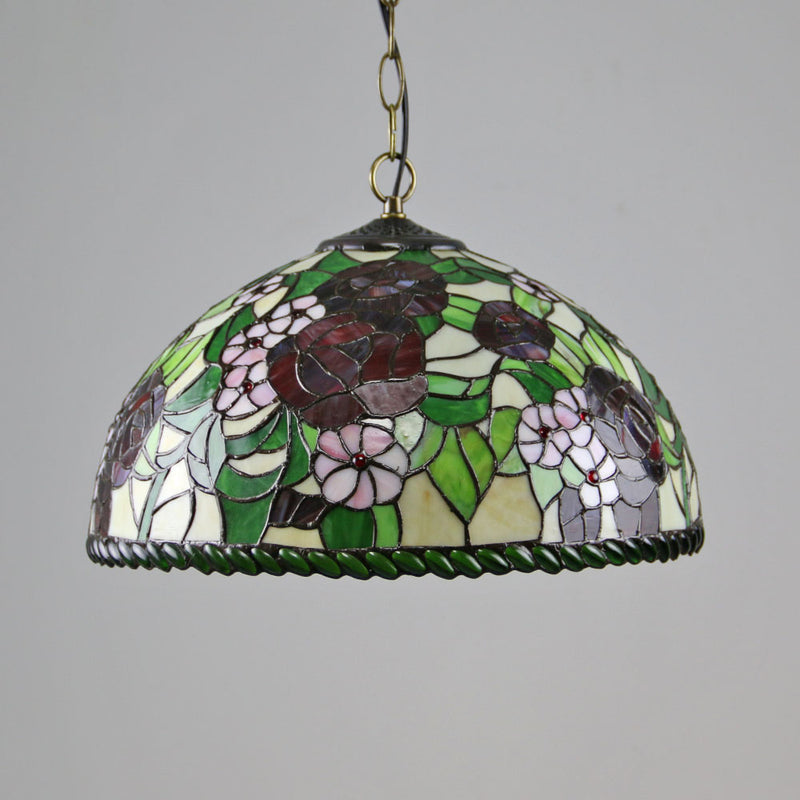 Vintage Tiffany Butterfly Rose Dome 1-Light Pendant Light