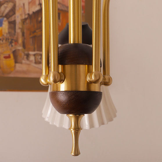 Lámpara de araña de 3/5 luces con forma de gloria de la mañana de cerámica con marco de acabado dorado provincial francés tradicional para sala de estar 