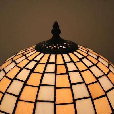 European Tiffany Yellow Plaid Stained Glass Dome 1-Light Table Lamp