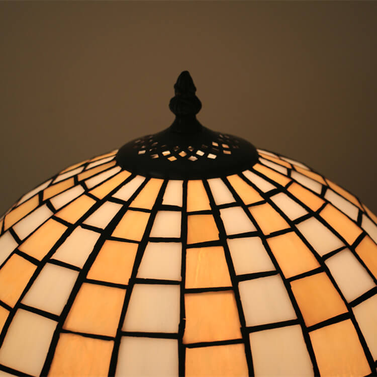 Lampe de Table à Dôme en Verre Coloré Jaune à Carreaux Tiffany Européenne à 1 Lumière 