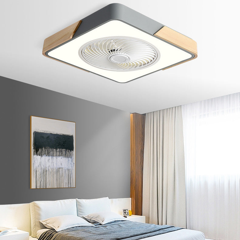 Nordic Macaron Square Wood LED Flush Mount Ceiling Fan Light