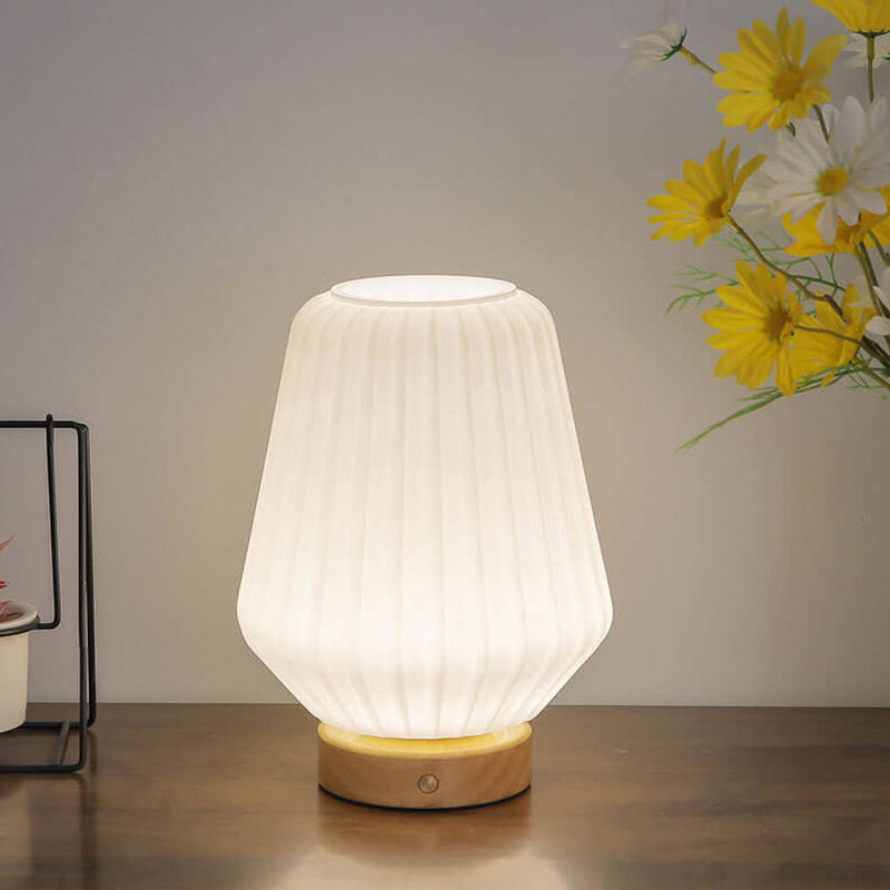 Nordic Milk White Pleated Stripes Glass Rhombus 1-Light Table Lamp