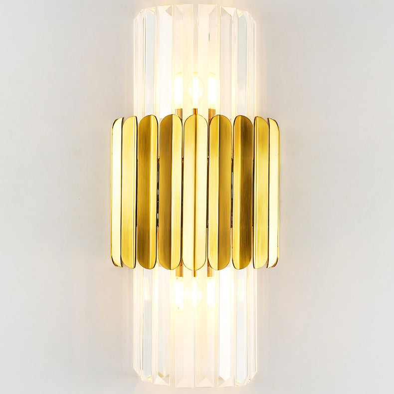Modern Light Luxury Golden Crystal Column Stainless Steel 2-Light Wall Sconce Lamp
