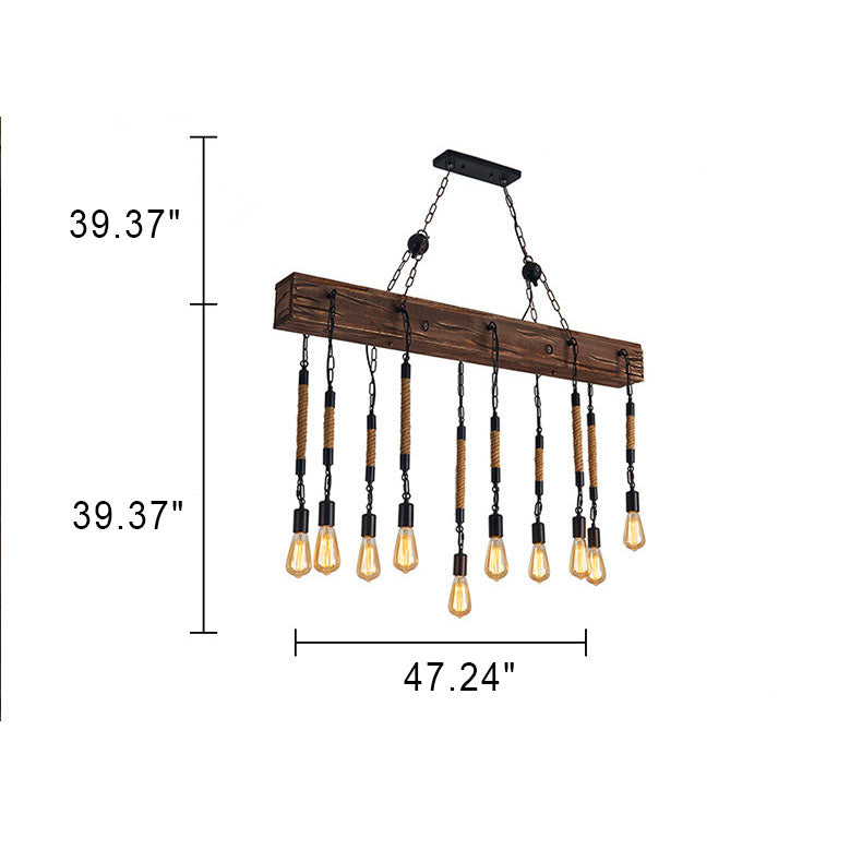 Retro Industrial Gear Iron Wooden Twine 2-Licht-Inselleuchte Kronleuchter 