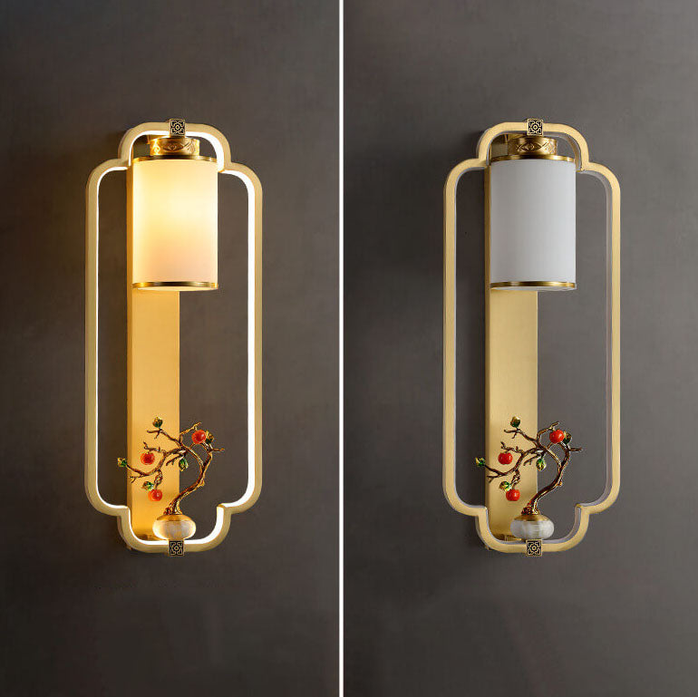 Modern Chinese Brass Jade Ring Knot LED Wall Sconce Lamp