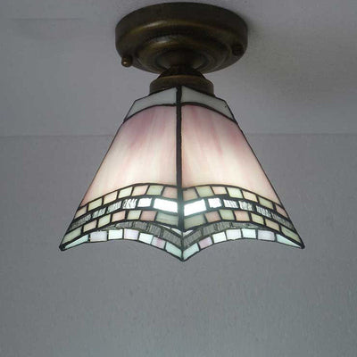 European Vintage Tiffany 1-Light Semi-Flush Mount Light