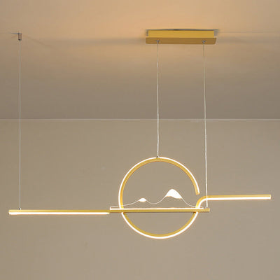 Moderner chinesischer minimalistischer langer runder LED-Kronleuchter mit Landschaftsinsellicht