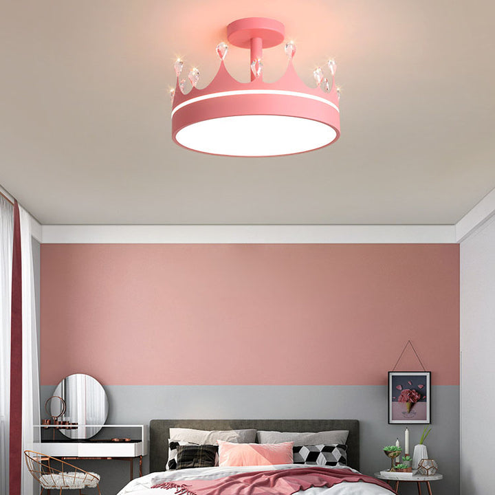 Contemporary Creative Cartoon Crown LED Kids Semi-Flush Mount Ceiling Light For Bedroom