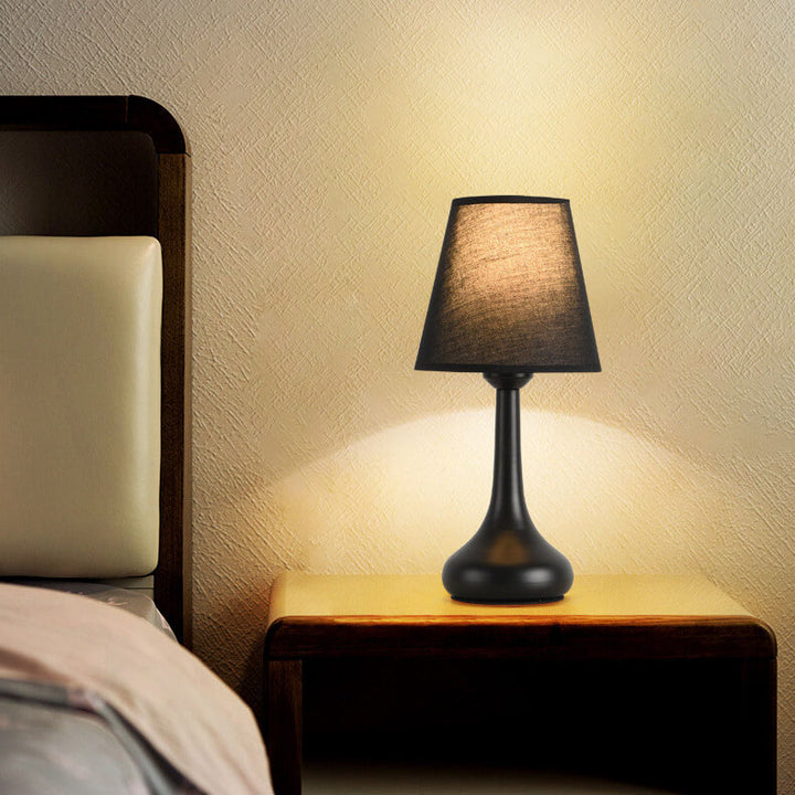 Modern Minimalist Pure Black White Iron Fabric 1-Light Table Lamp For Bedroom