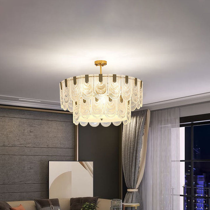 Moderne Luxus Runde Doppel Schicht Glas Eisen 6/9 Licht Pendelleuchte Für Wohnzimmer 