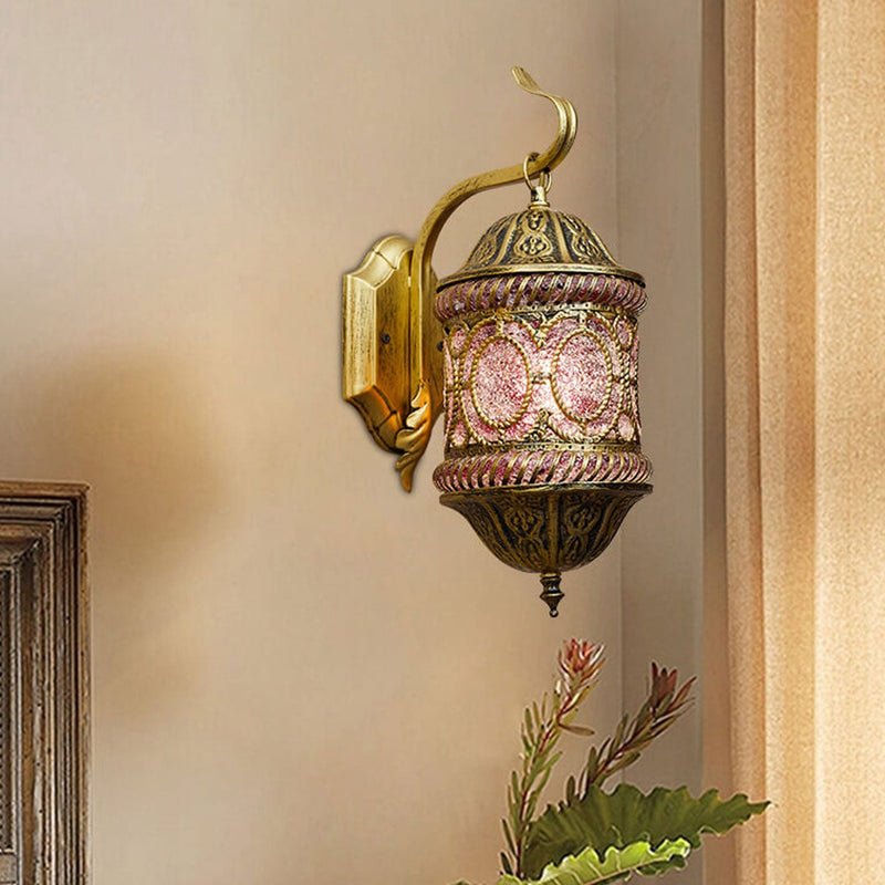 Southeast Asian Style Hollow Iron Pink 1-Light Wall Sconce Lamp