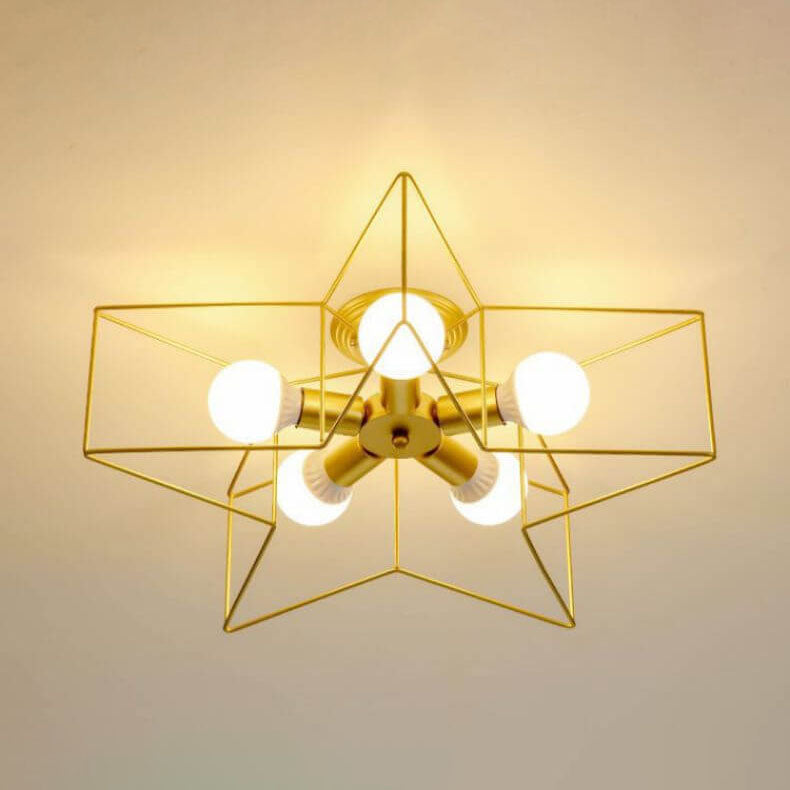 Modern Minimalist Pentagram Iron 5-Light Flush Mount Ceiling Light For Bedroom