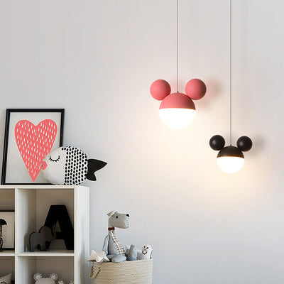 Kindliche minimalistische LED-Hängeleuchte im Mickey-Mouse-Design in Macaron-Farbe 