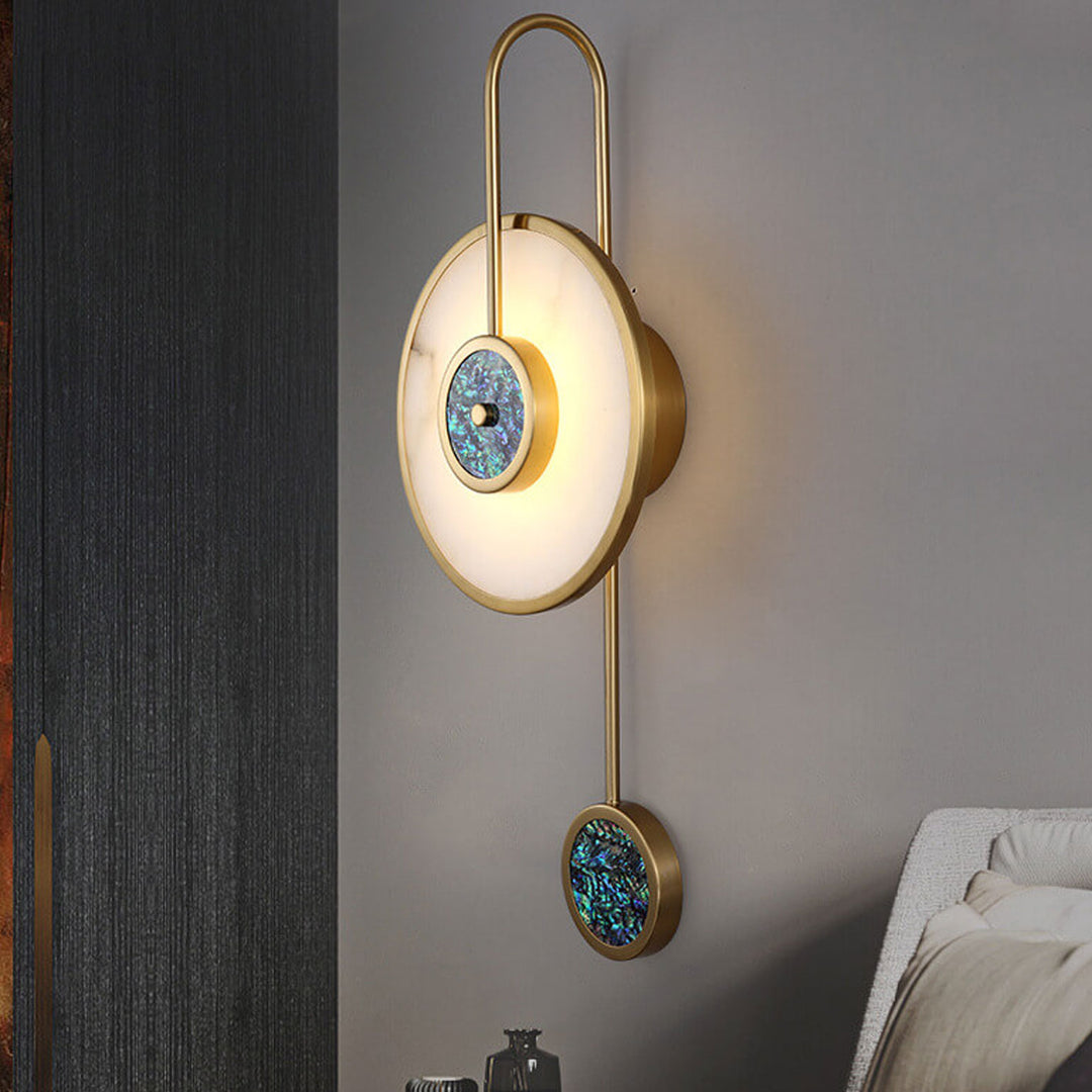 Applique murale LED moderne de luxe en marbre rond avec bras incurvé et coquille 