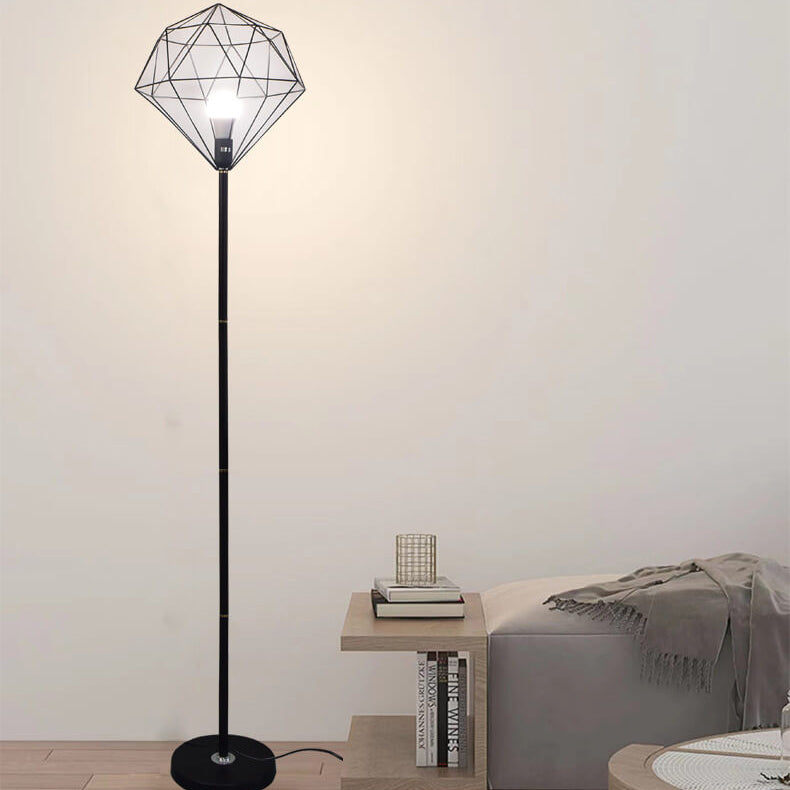 Contemporary Simplicity Iron Hollow Diamond Shape 1-Light Standing Floor Lamp For Study