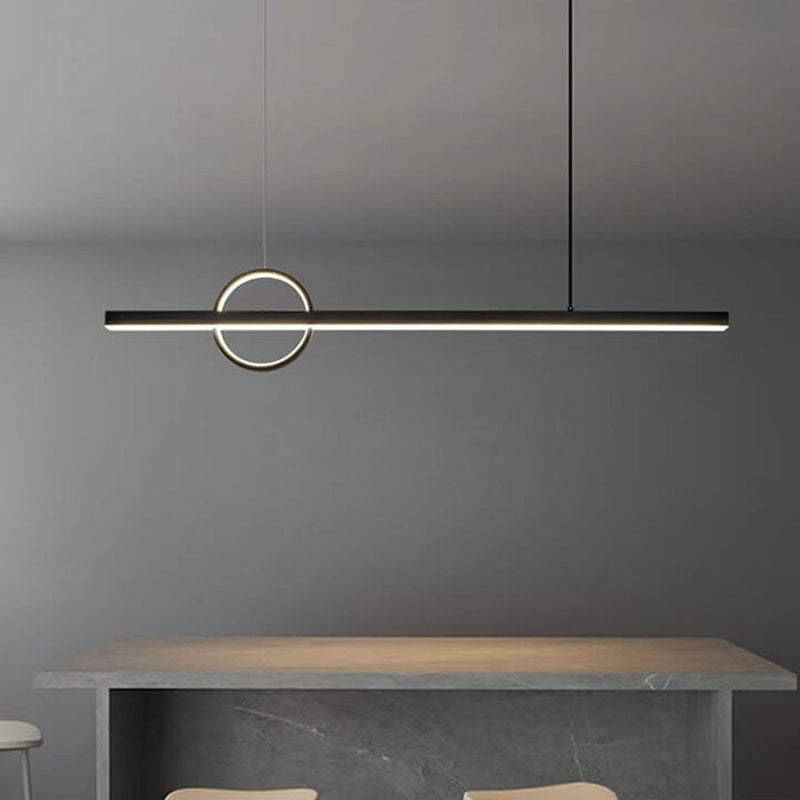 Minimalist Light Luxury Copper Geometric Long Bar Island Light LED Chandelier