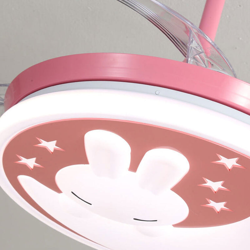 Kindliche Cartoon Moon Rabbit LED Downrods Deckenventilator Licht 