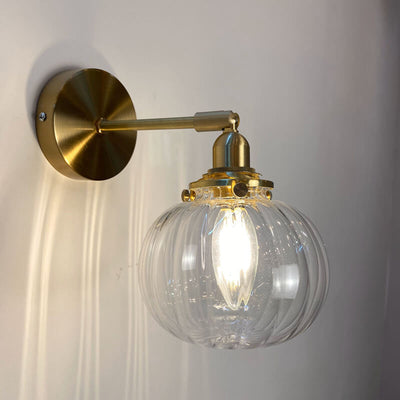 Japanese Vintage Round Ball Glass Brass 1-Light Wall Sconce Lamp