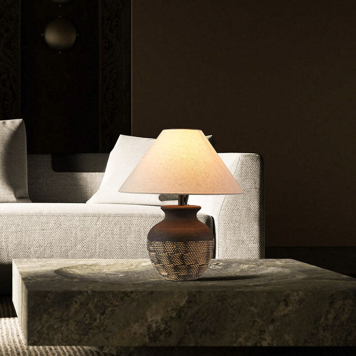 Traditionelle japanische Stoffschirm-Keramikgefäßbasis 1-Licht-Tischlampe für das Studium 