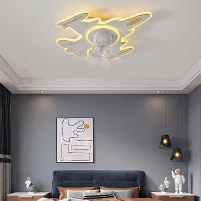 Nordic Creative Aircraft Design LED Kids Flush Mount Ceiling Fan Light
