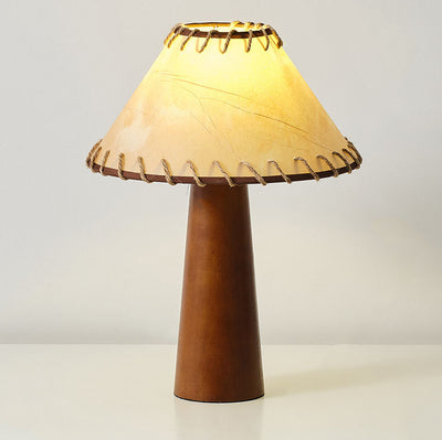 Japanese Vintage Solid Wood Parchment Cone 1-Light Table Lamp