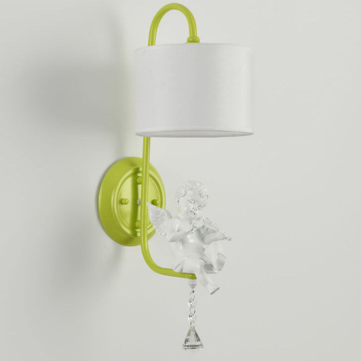 Modern Minimalist Angel Resin Round Fabric 1-Light Wall Sconce Lamp for Living Room