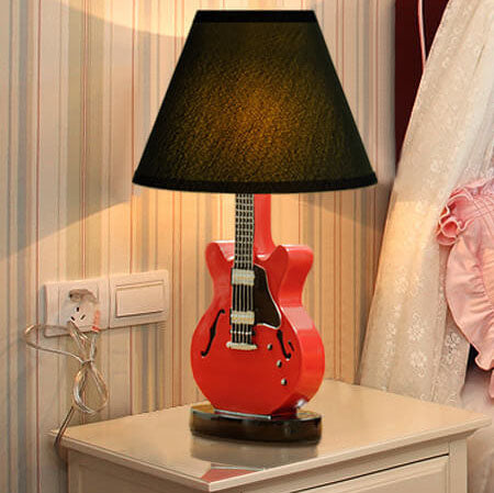 Cartoon Creative Fabric Shade Guitar 1-Light Table Lamp