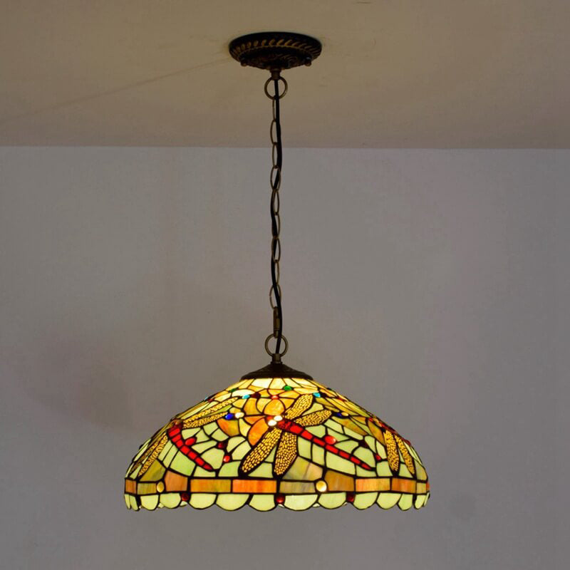 European Tiffany Stained Glass Creative Dragonfly Design 1-Light Pendant Light