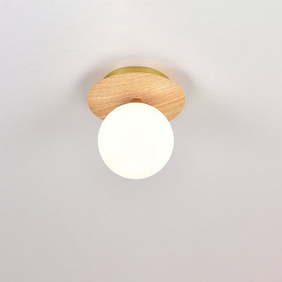 Japanese Minimalist Glass Iron Woodgrain 1-Light Semi-Flush Mount Ceiling Light