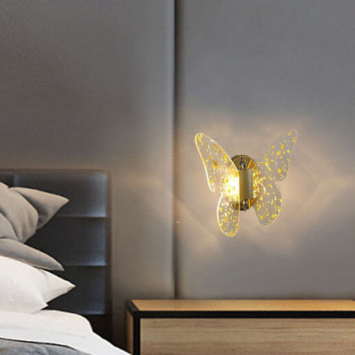 Moderna lámpara de pared LED con mariposa acrílica y lámina de oro creativa 