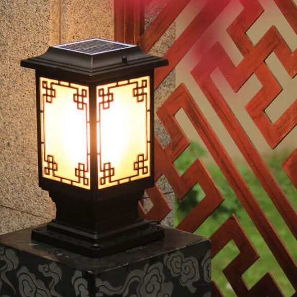 Solar Chinesisches Fenster Quadrat Post Head 1-Licht Wasserdichte Garten Landschaft Licht 