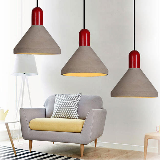 Lámpara colgante de 1 luz de cemento y madera maciza de estilo industrial 