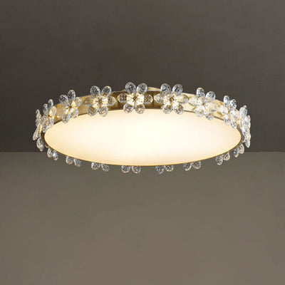 Modern Luxury Round Crystal Floral Edge LED Flush Mount Ceiling Light