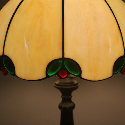 Vintage Tiffany Beige Green Gem Dome 1-Light Table Lamp