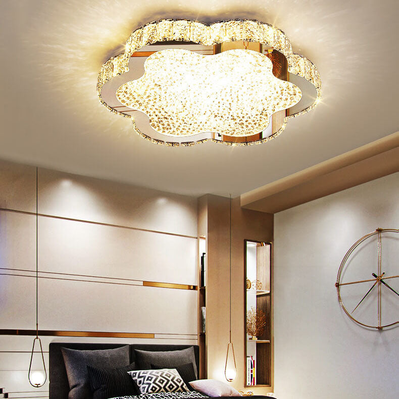 Modern Minimalist Stainless Steel Crystal LED Flush Mount Ceiling Light