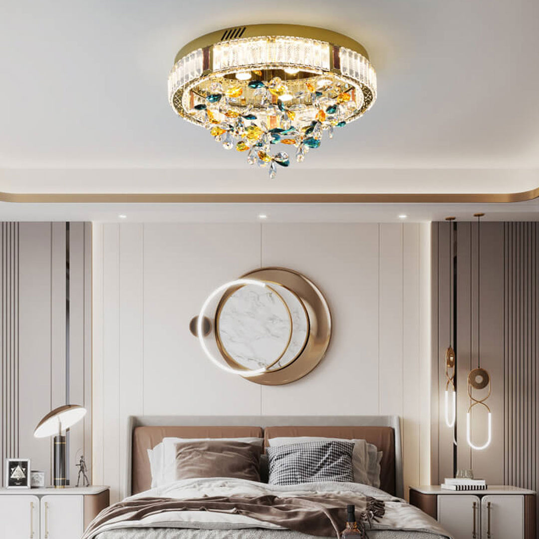Moderne LED-Deckenleuchte „Jane Clover“ aus Edelstahl mit Kristallen 