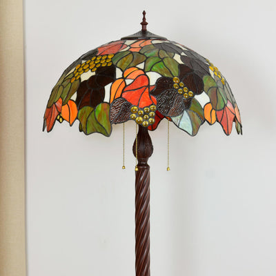 Tiffany Vintage Colorful Leaf Pattern Glass 3-Light Standing Floor Lamp