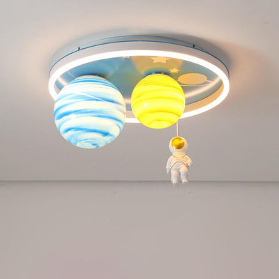 Astronaut Planet Round Kids Flush Mount Ceiling Light