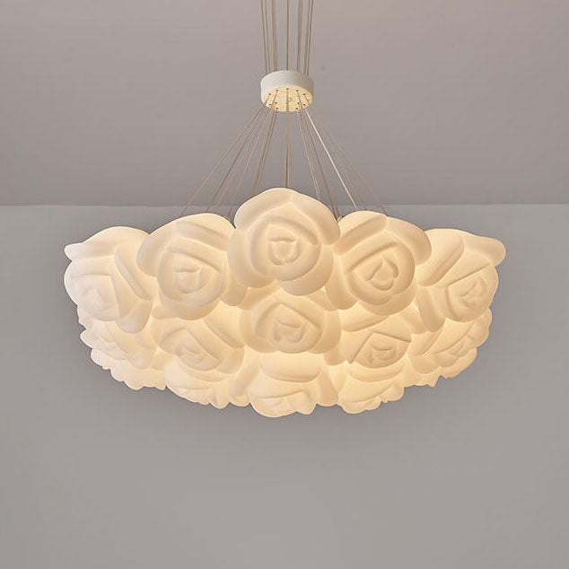 Modern Cream Rose Bouquet Iron Acrylic 7/13/19 Light Chandelier