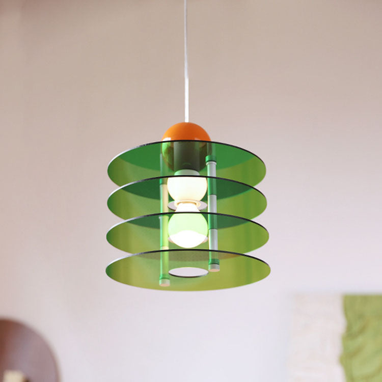 Zeitgenössische nordische bunte Acryl fliegende Untertasse 1-Licht Pendelleuchte für Schlafzimmer 