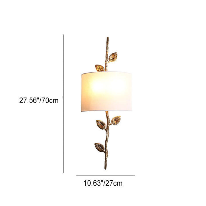 Modern Luxury Copper Branch Leaf Fabric 2-Light Wall Sconce Lamp For Living Room