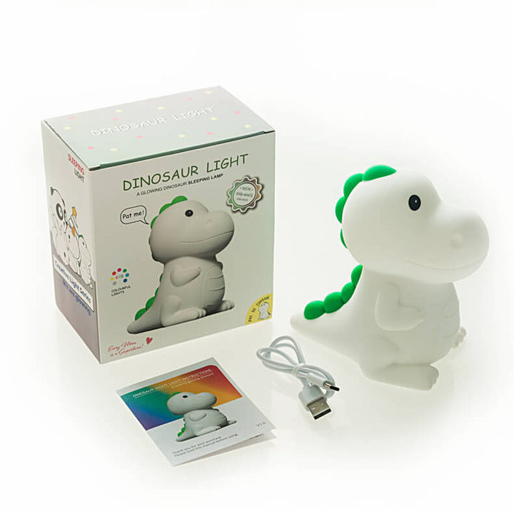 Lámpara de mesa LED de noche contemporánea y creativa con diseño de dinosaurio de dibujos animados, de silicona ABS PC Pat, recargable por USB, para dormitorio 