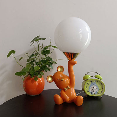Creative Orange Ceramic Bear Glass Ball 1-Light Table Lamp