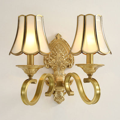 European Light Luxury Vintage All Brass Glass 1/2-Light Wall Sconce Lamp